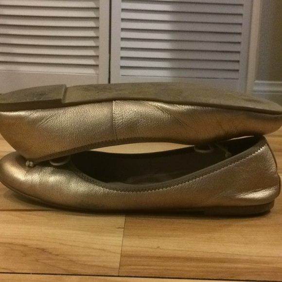 Gold Ballet Flats with Bows - Picture 3 of 5